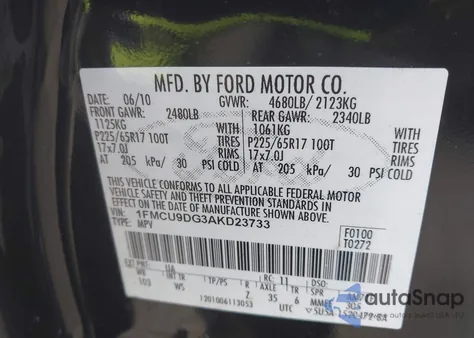 2010 Ford Escape Xlt from USA, damaged, VIN 1FMCU9DG3AKD23733